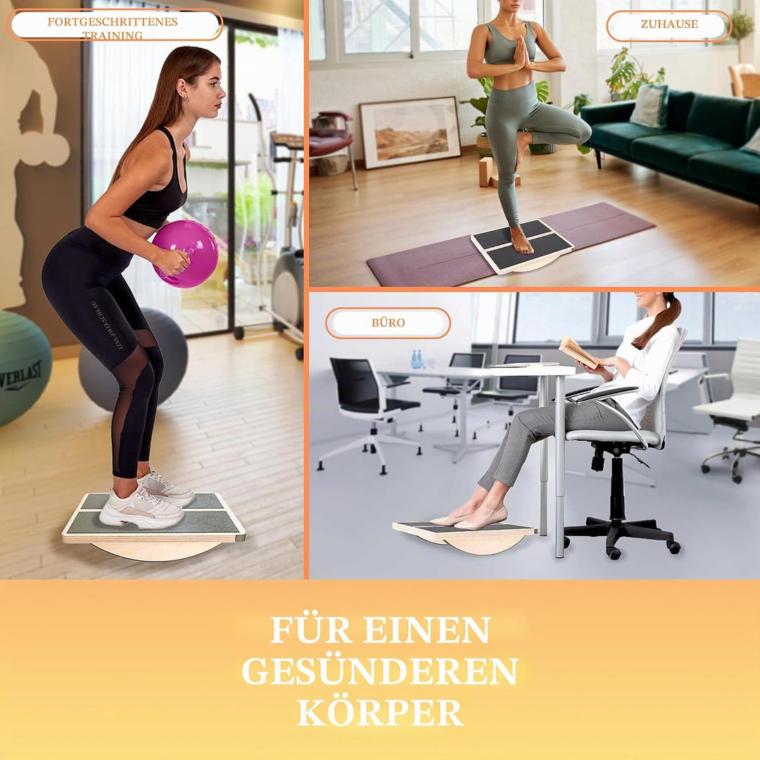 Professionelles 2-in-1 Holz Schrägbrett & Balance Board Verstellbares Neigungsbrett und Wadendehner,