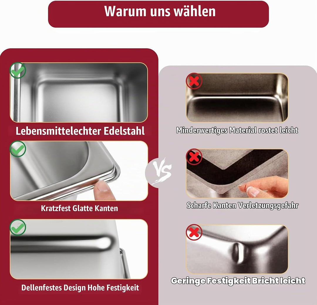 Panierschalen Set 4-teilig, GN 1/6 Behälter, 17,6 x 16,2 x 10 cm Panierset für Koteletts, Gastronorm