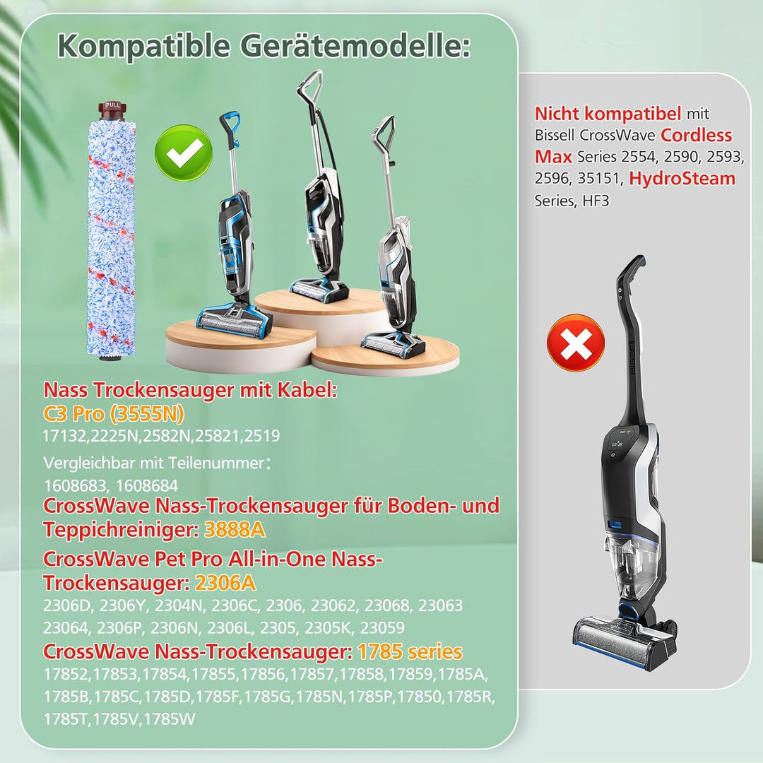 Zubehör für Bissell CrossWave 3-in-1 C3 Pro Nass Trockensauger 3555N, 3 Multi-Oberflächenbürsten 186