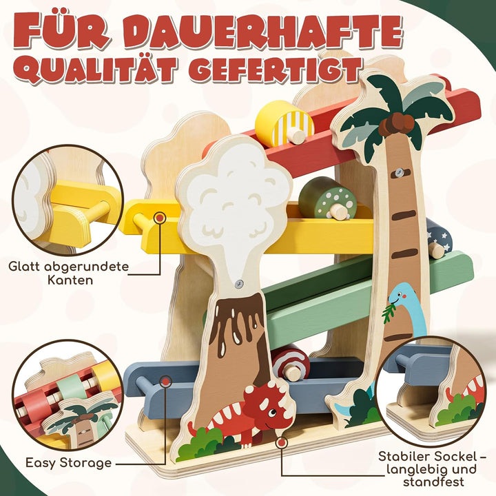 Lehoo Castle Montessori Spielzeug ab 1 2 Jahr, Dinosaurier Kugelbahn Holz, Holzspielzeug ab 1 2 Jahr
