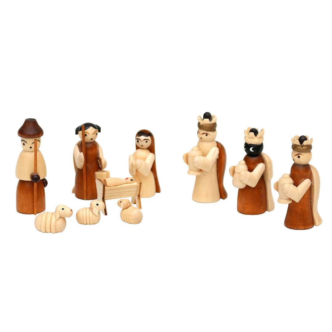 Dekohelden24 Holz Krippenfiguren als 10er Set, Masse L/B/H: 1,7 x 2,8 x 5 cm., VSGWK89, Natur/Braun,