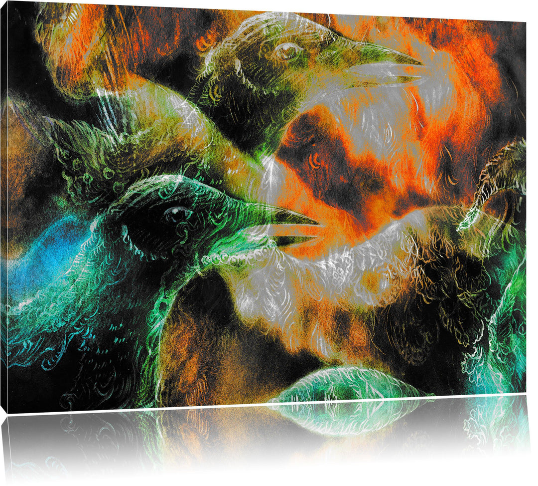 Pixxprint Vogel Phönix Collage als Leinwandbild/Grösse: 100x70 / Wandbild/Kunstdruck/fertig bespannt