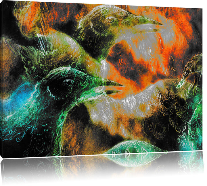 Pixxprint Vogel Phönix Collage als Leinwandbild/Grösse: 100x70 / Wandbild/Kunstdruck/fertig bespannt