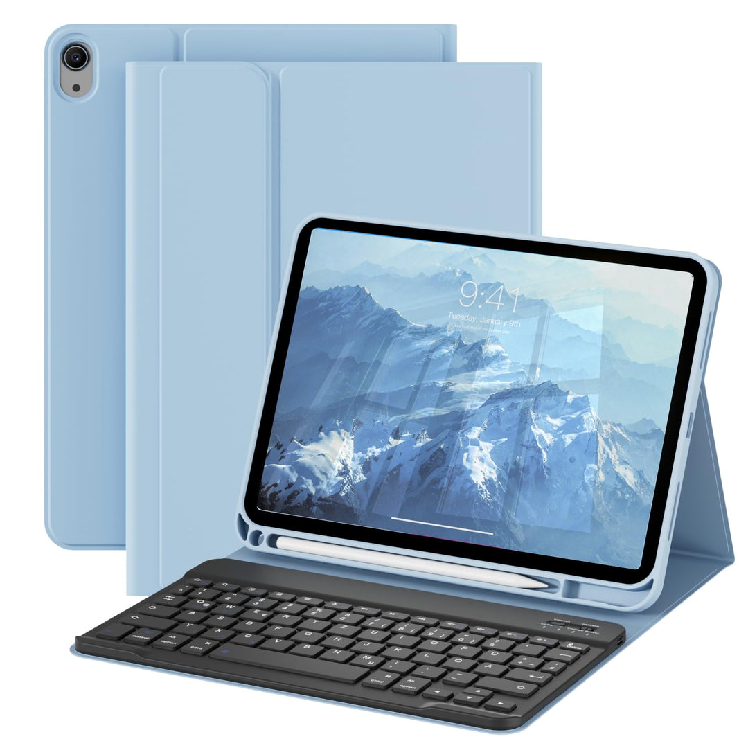 Hülle mit Tastatur für iPad A16 11 Generation 2025/10 Generation 2022 (11/10.9 Zoll), QWERTZ Layout,