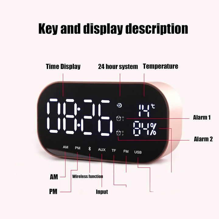 Annadue Digitaler Wecker mit Bluetooth-Lautsprecher, multifunktionaler FM-Radiowecker, Desktop-Digit