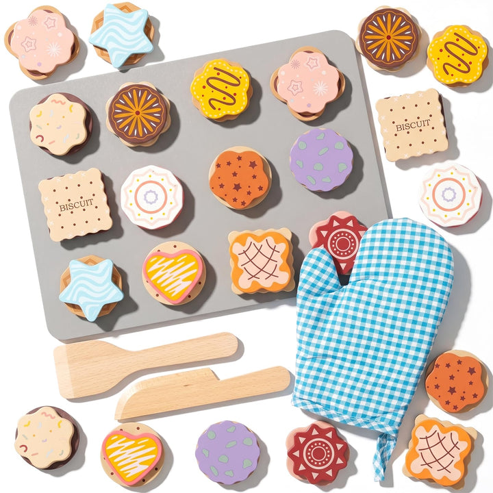 Hölzernes Plätzchen Spiel Essen Set für Kinder, Küchenzubehör Lebensmittel Spielzeug für Kleinkinder