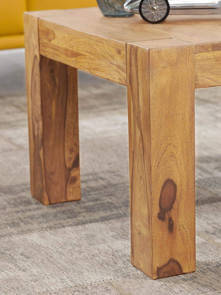 FineBuy Couchtisch Massivholz 60x60 cm · Quadratischer Wohnzimmertisch · Handgefertigt & Naturfarben
