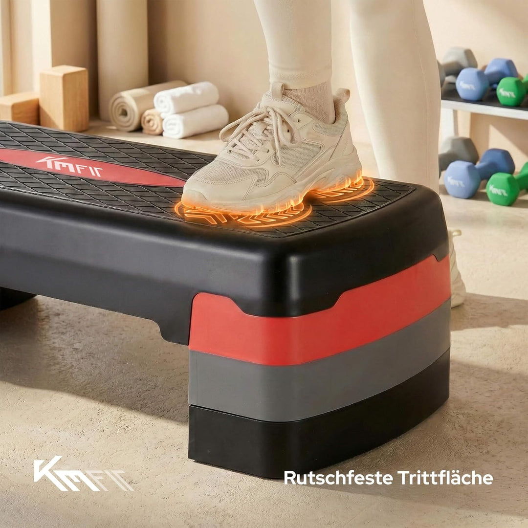 KM-Fit Fitness Stepper | Steppbrett Aerobic Stepper für zuhause | Step-Bench 3-fach höhenverstellbar