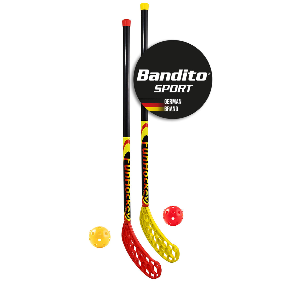 Bandito FunHockey Schlägerset inkl. Bälle, 2er Set und 12er Set, 4 Bälle, Streethockey/Floorball für