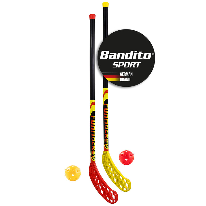 Bandito FunHockey Schlägerset inkl. Bälle, 2er Set und 12er Set, 4 Bälle, Streethockey/Floorball für