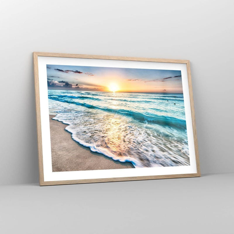 Wandposter Art Prints 70x50cm Poster Rahmen helle Eiche Meer Welle Strand Küche Wanddeko Bild Wand K