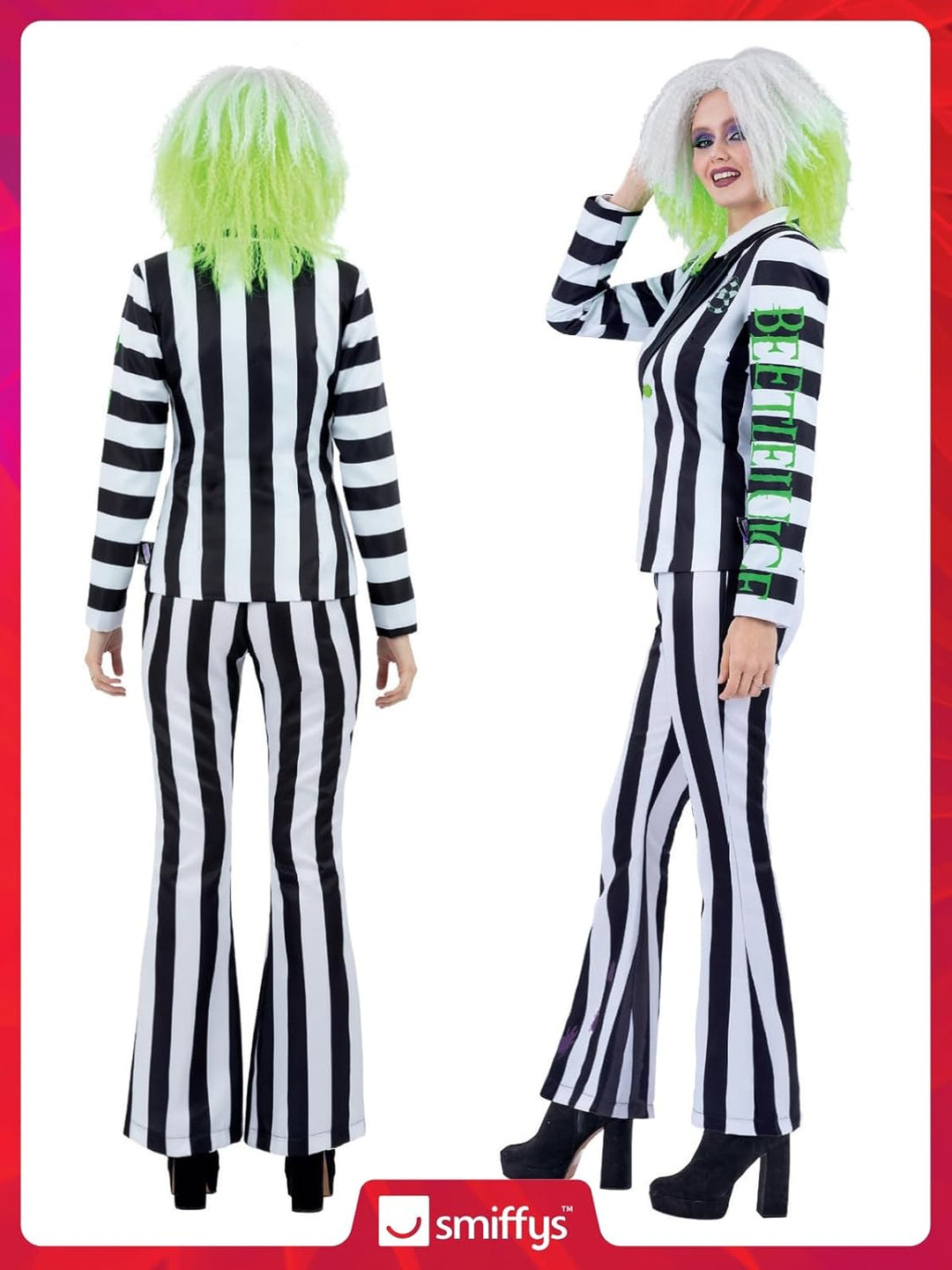 Smiffys Beetlejuice Kinderkleid mit abgetauchtem Saum, Rock, schwarz-weisse Streifen mit aufgedruckt