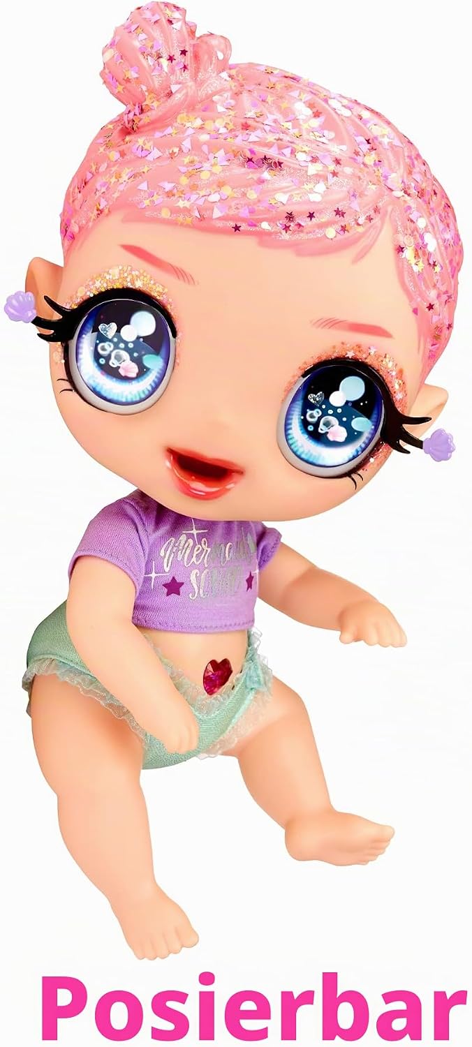 Glitter Babyz MGA Marina Finley - Babypuppe mit 3 magischen Farbwechseln durch eiskaltes Wasser, Pin