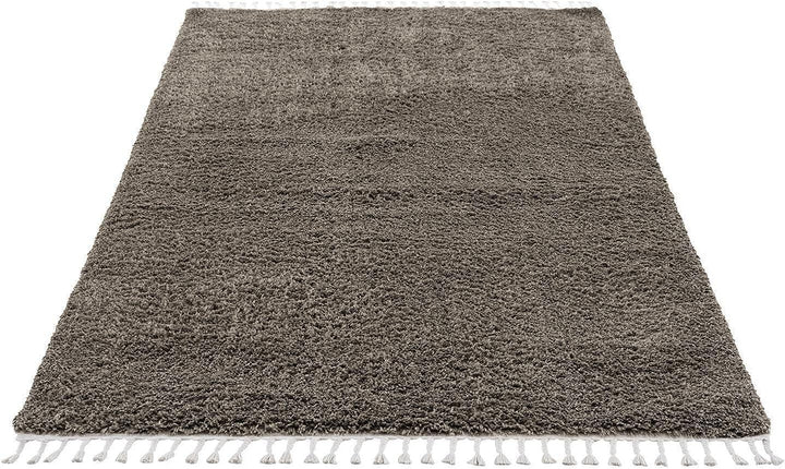 carpet city Hochflor Teppich Wohnzimmer - Einfarbig Anthrazit - 80x150 cm - Shaggyteppich Langflor -