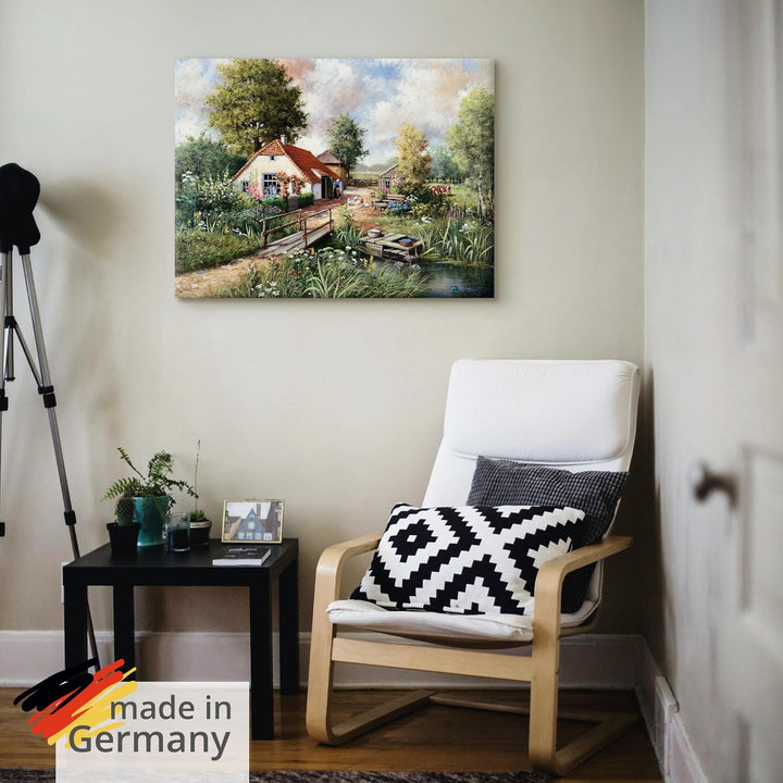 ARTland Leinwandbilder Wandbild Bild auf Leinwand 60x45 cm Wanddeko Bauernhof Landschaft Natur Fluss