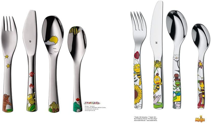 WMF Janosch Kinderbesteck Set 4-teilig, Cromargan poliert & Biene Maja Kinderbesteck Set 4-teilig, K
