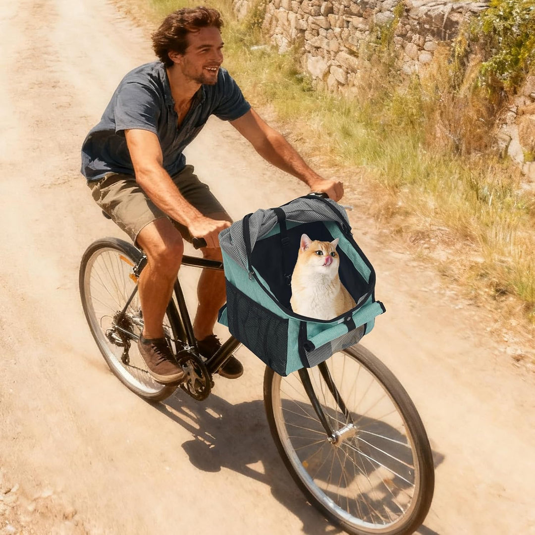Faltbar Fahrradtasche für Haustiere, Fahrradkorb für Hunde und Katzen vorne oder hinten, Hunderucksa