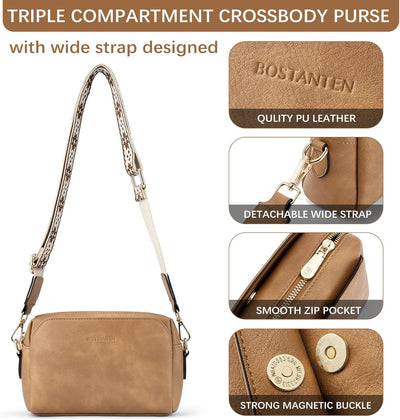 BOSTANTEN Damen Crossbody Bag mit verstellbarem Farbigem Riemen, Damen Umhängetasche aus PU Leder, S