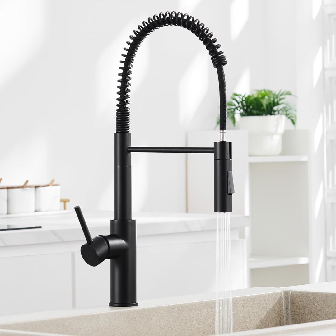 CECIPA Hochdruck Wasserhahn Küche Schwarz mit 2 Strahlarten, Hoher Bogen Küchenarmatur mit Herunterz