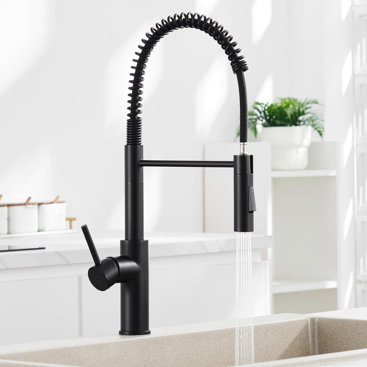 CECIPA Hochdruck Wasserhahn Küche Schwarz mit 2 Strahlarten, Hoher Bogen Küchenarmatur mit Herunterz
