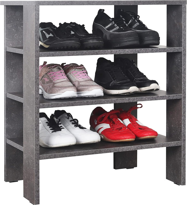 RICOO Schuhregal schmal und hoch 70x55x32cm Standregal Pressholz Betonoptik Grau WM039-BG, Schuhstän