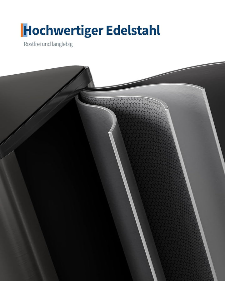 Mülleimer Küche 2 x 15 L aus Edelstahl, 2 Fächer Treteimer mit Softclose-Deckel, Abfalleimer mit Rut