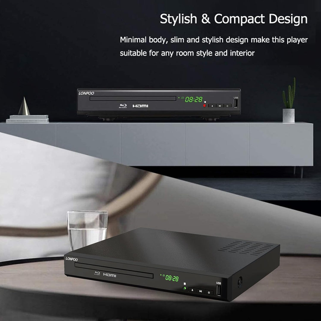 1080P HD Bluray Player für TV, Kompakter Blu-ray Player/DVD-Player mit HDMI/Koaxial/AV-Porta, Unters