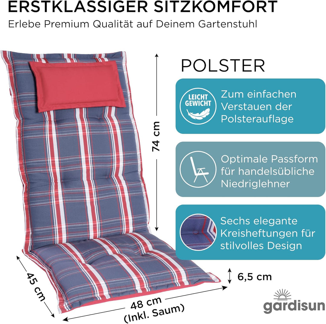 gardisun Gartenstuhlauflagen Hochlehner mit Kopfteil I Extra Dicke Sitzauflagen I Made in Europe I P