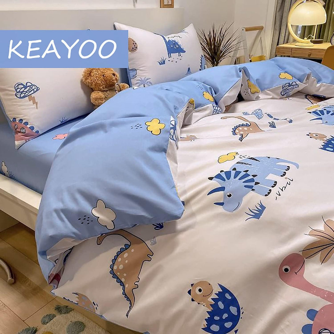 KEAYOO Baby Bettwäsche 100x135 Weiss mit Buntstiftzeichnung Süsses Tier und Bäume 100% Baumwolle mit
