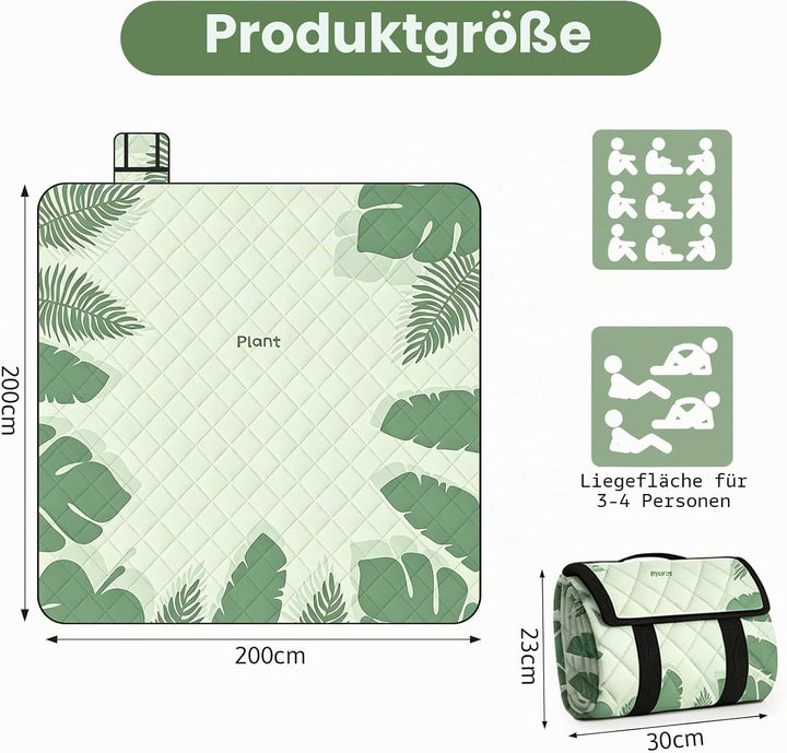 Picknickdecke 200x200 cm, Wasserdicht &amp; Waschbar aus robustem Oxford Gewebe, Hautfreundliche Strandd
