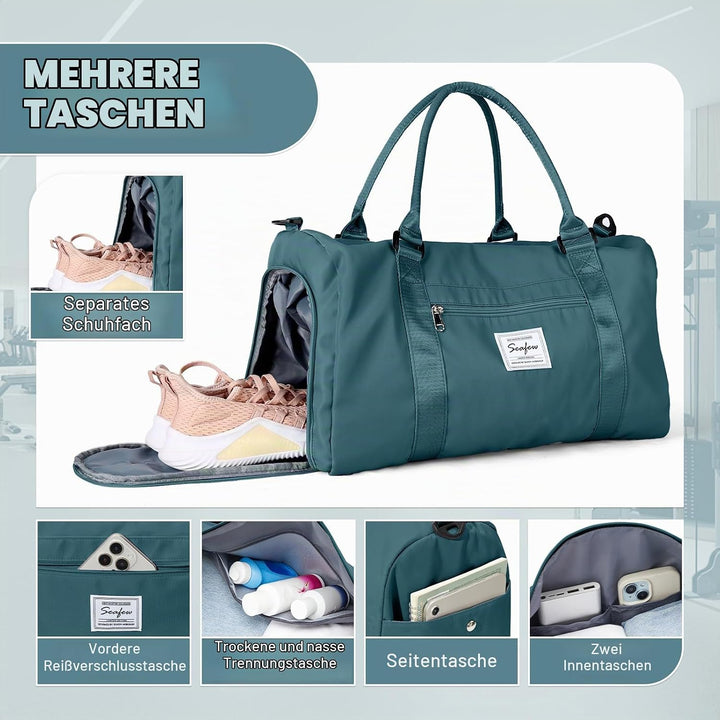 Sport Duffel Bag Damen Herren Sporttasche mit Schuhfach &amp; Nassfach Reisetasche Handgepäck Tasche Spo