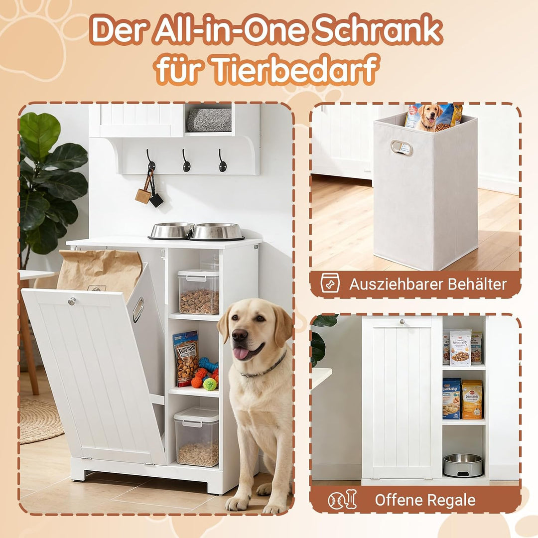 SoBuy Futterschrank Hund Katzenklo Schrank mit Stauraum Weiss 60x86x37cm | Multifunktionaler Schrank
