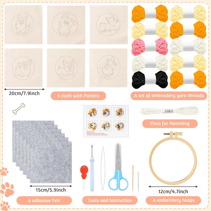 WATINC Punch Needle Untersetzer Kit Corgi DIY Handwerk Stickerei Kit Easy Embroidery für Anfänger Co