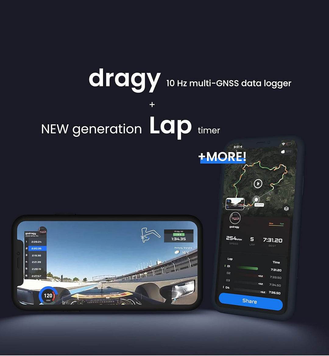 Neues dragy GPS-basiertes Leistungsmessgerät, bis zu 25 Hz GPS-Rundentimer, verbessertes UBLOX-Hochl