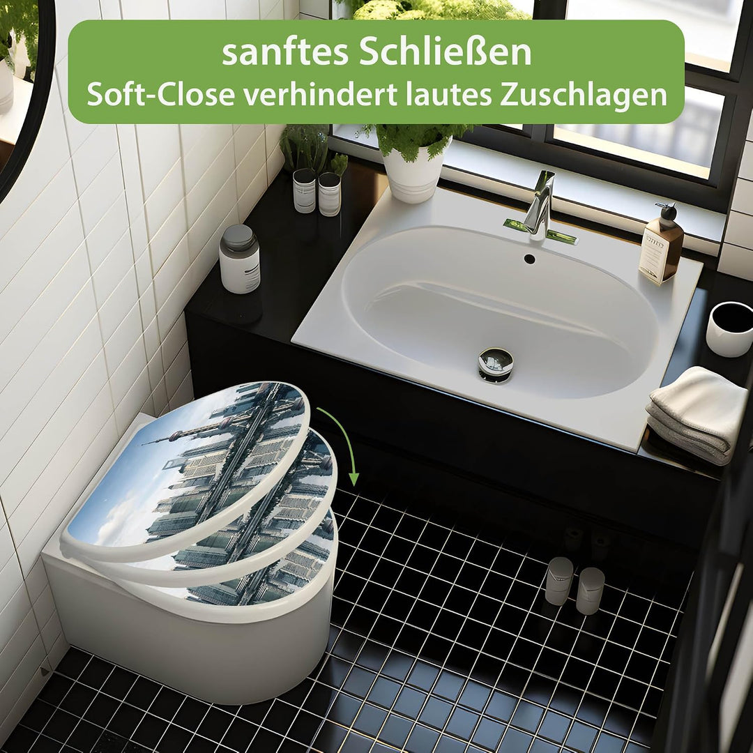 banjado Toilettendeckel mit Absenkautomatik 44,5x37cm - Soft Close Toilettensitz - WC Sitz mit Absen