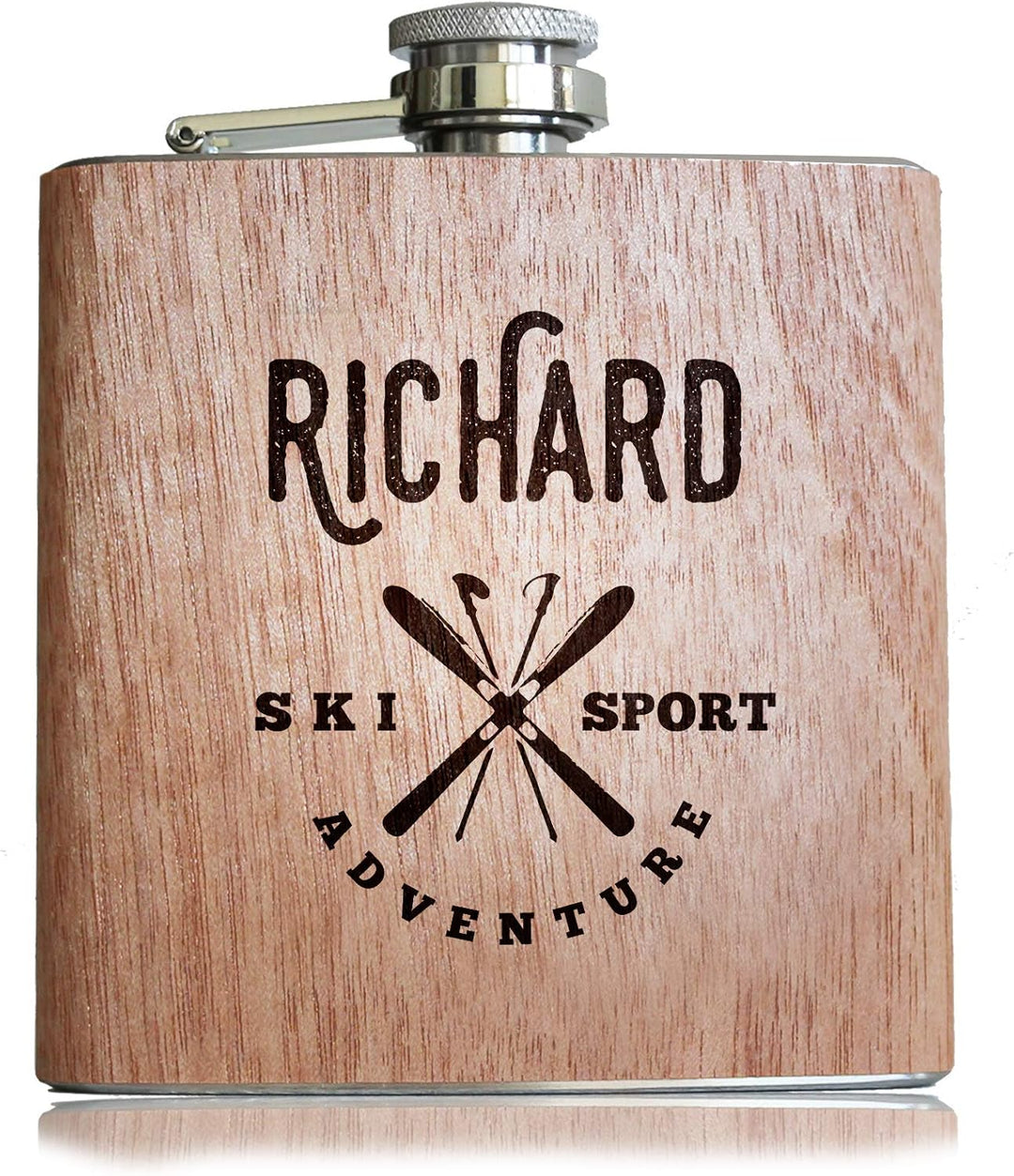 Pixelstudio Geschenk für Skifahrer Holz Flachmann mit persönlicher Namens Gravur Geschenkidee Skifah