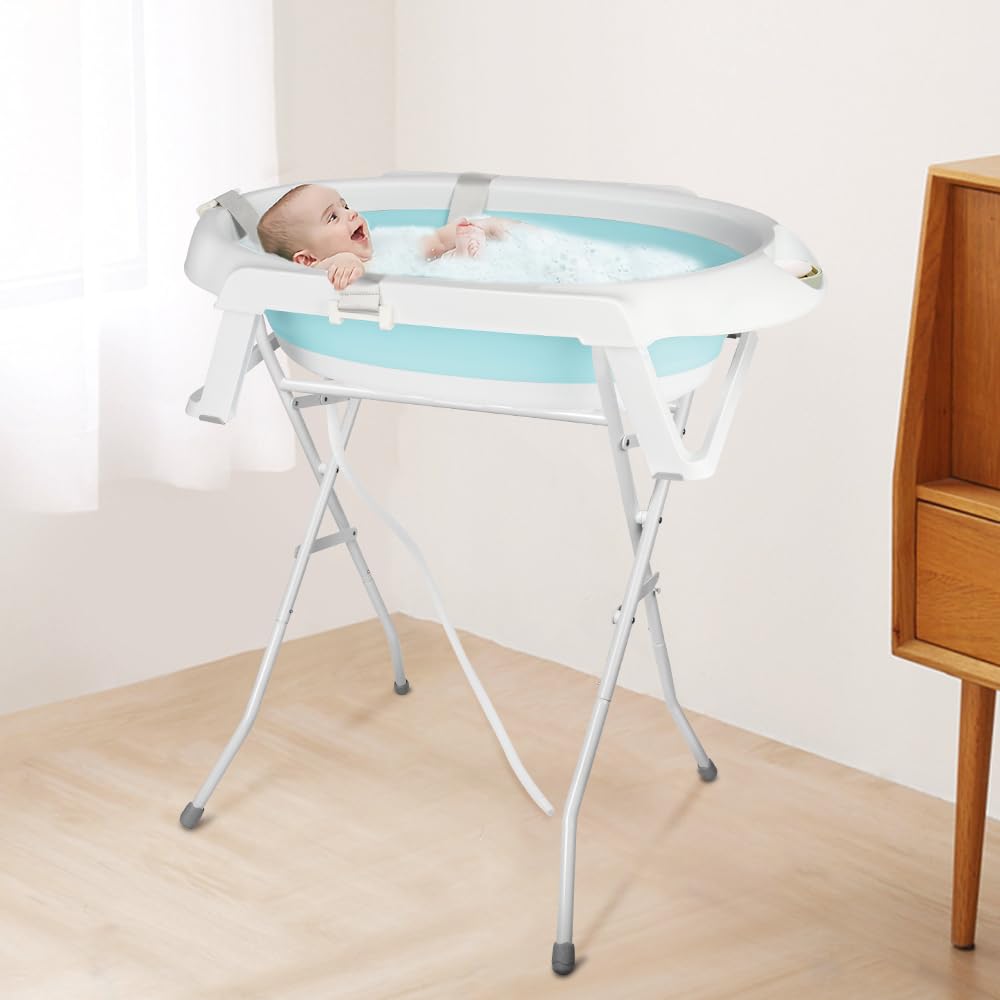 Baby Badewanne Faltbare Babybadewanne, Baby Bathtub Babywanne Wanne Faltbar mit Badewannenhocker, Ru