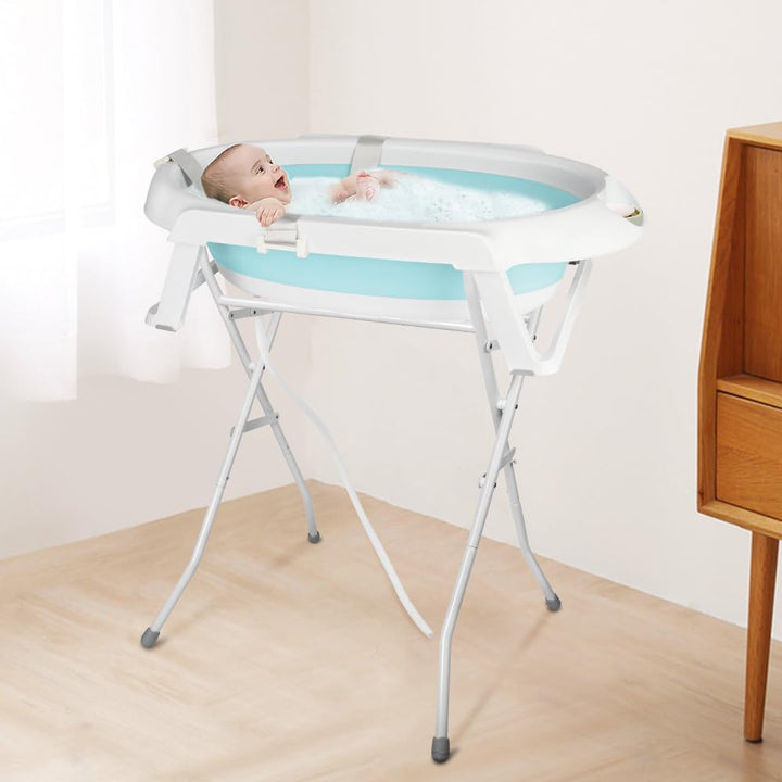 Baby Badewanne Faltbare Babybadewanne, Baby Bathtub Babywanne Wanne Faltbar mit Badewannenhocker, Ru