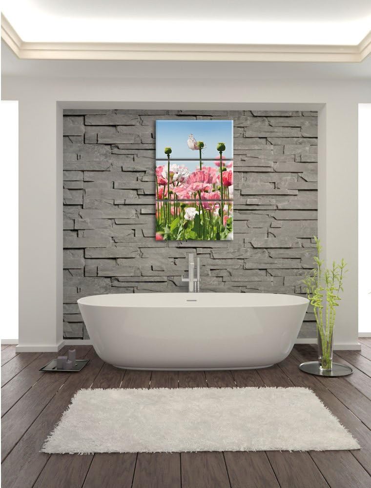 Pixxprint Blumenwiese Mohnblumen als Leinwandbild/Grösse: 3 Teilig (120x80 cm) cm/Wandbild/Kunstdruc