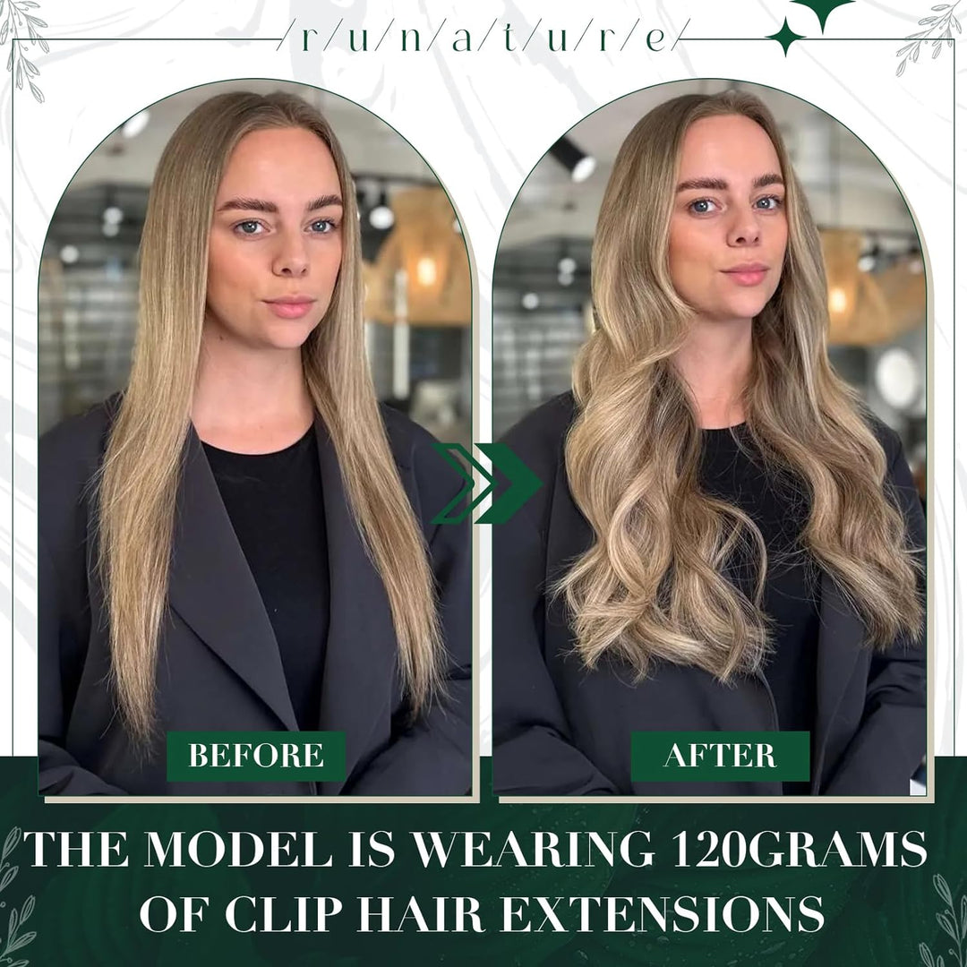 RUNATURE Balayage Braun Echthaar Extensions Clip Ombre Blond 40cm Invisible Clip in Hair Extensions