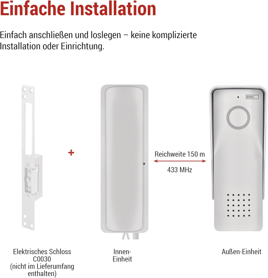 EMOS - Audio-Türsprechanlage Set, Wireless - drahtlose Verbindung, Elegantes Design - Audio-Kit/Gege