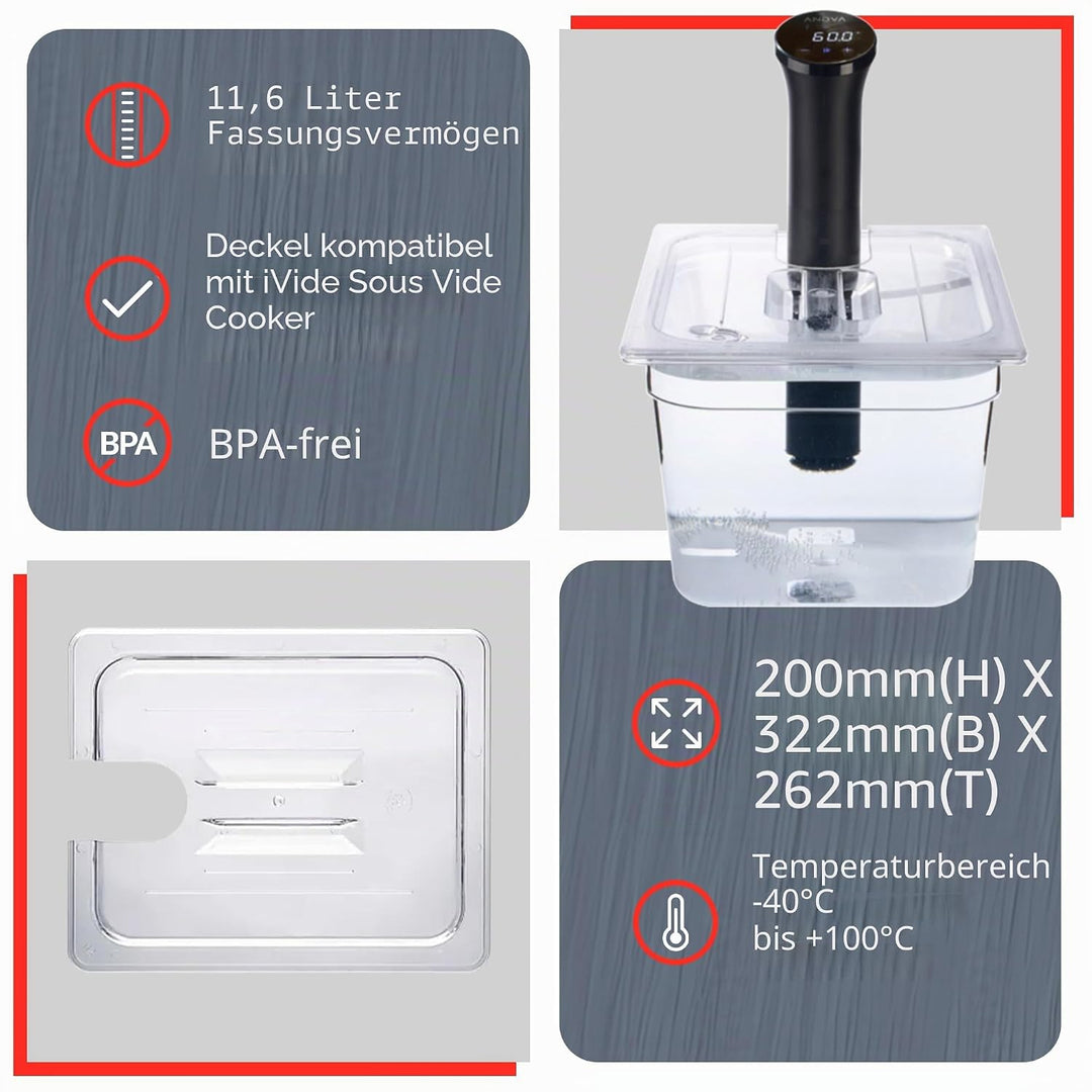 SousVideTools Container aus Polycarbonat, 11,6 l, mit Deckel passend für den Sous-Vide-Stick Nano vo