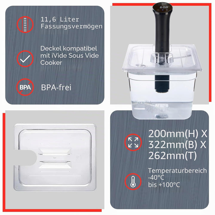 SousVideTools Container aus Polycarbonat, 11,6 l, mit Deckel passend für den Sous-Vide-Stick Nano vo
