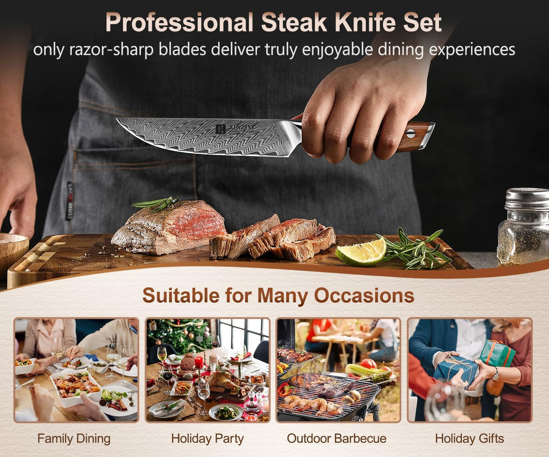 XINZUO Damaststahl 4-teilig Steakmesser Set, 12.7cm Premium Besteckmesser Set Scharfe Steakbesteck K