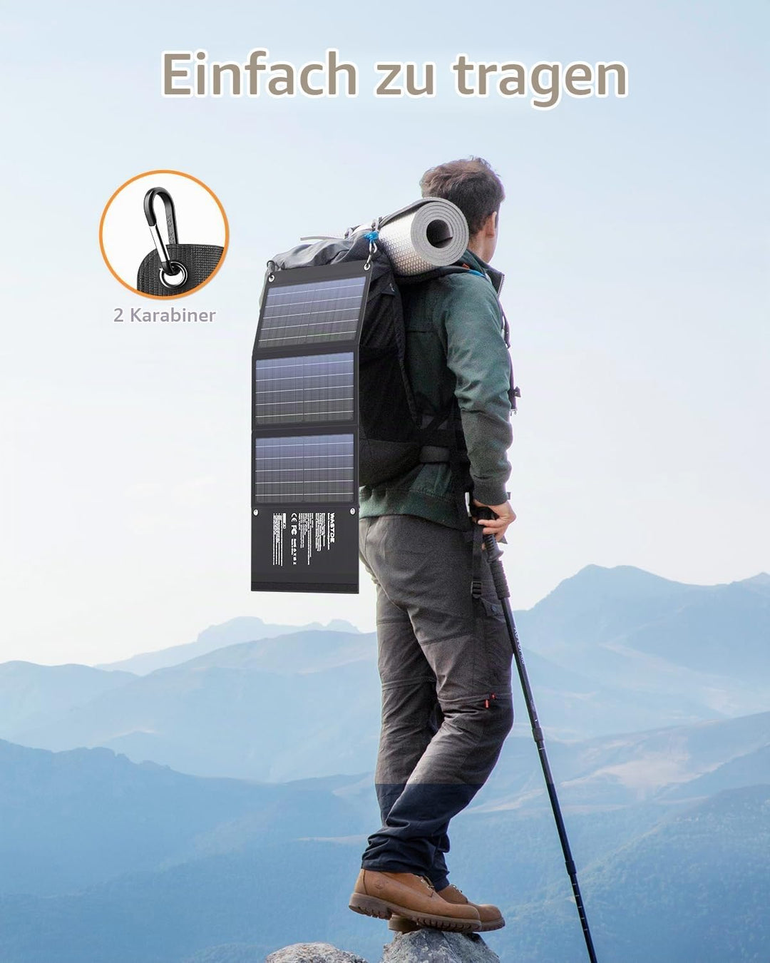 30W Solarpanel Faltbares, WASTDE Tragbar Solarladegerät ETFE mit DC30V, QC3.0 USB-A/USB-C Anschlüsse