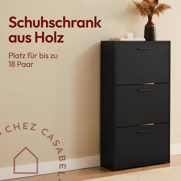 CASABEL Schuhschrank Schmal für 18 Paar Schuhe, Modernes Schuhregal Holz mit 3 Klappen, Platzsparend