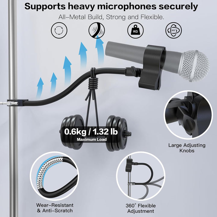 ZealSound Mikrofon Arm, 48cm/19zoll Schwanenhals Arm mit robuster Krabbenklemme für runde Rohre und