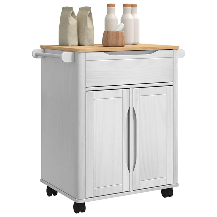 vidaXL Küchentrolley Floro Weiss 72,5 x 45 x 80 cm Massivholz Kiefer, Moderner Trolley, platzsparend