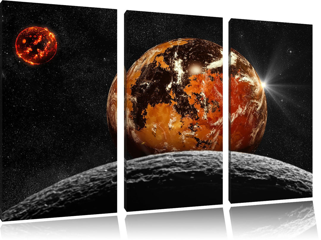 Pixxprint Rote Planeten in der Galaxie als Leinwandbild/Grösse: 3 Teilig (120x80) cm/Wandbild/Kunstd