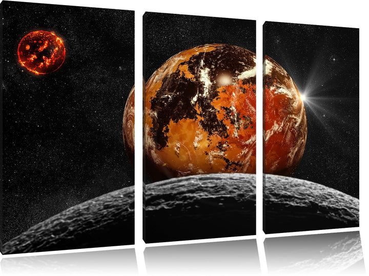 Pixxprint Rote Planeten in der Galaxie als Leinwandbild/Grösse: 3 Teilig (120x80) cm/Wandbild/Kunstd